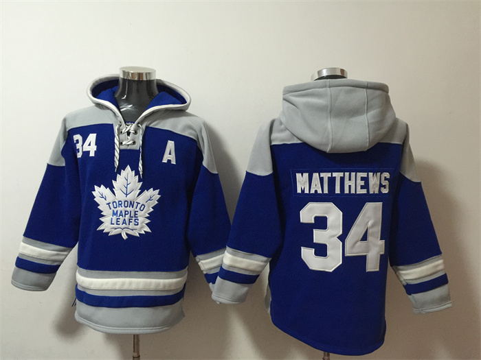 Men's Toronto Maple Leafs #34 Auston Matthews Blue Ageless Must-Have Lace-Up Pullover Hoodie